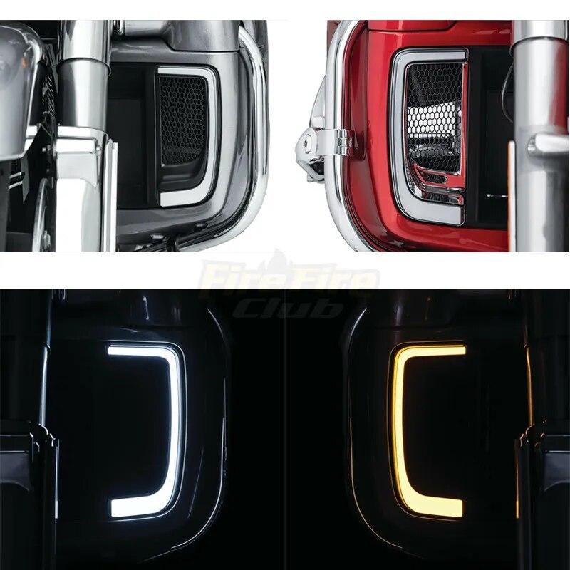 Motorcycle LED Running Light Turn Signal Fairing Lower Grills For Harley Touring Street Electra Glide CVO Limited 2014-2022