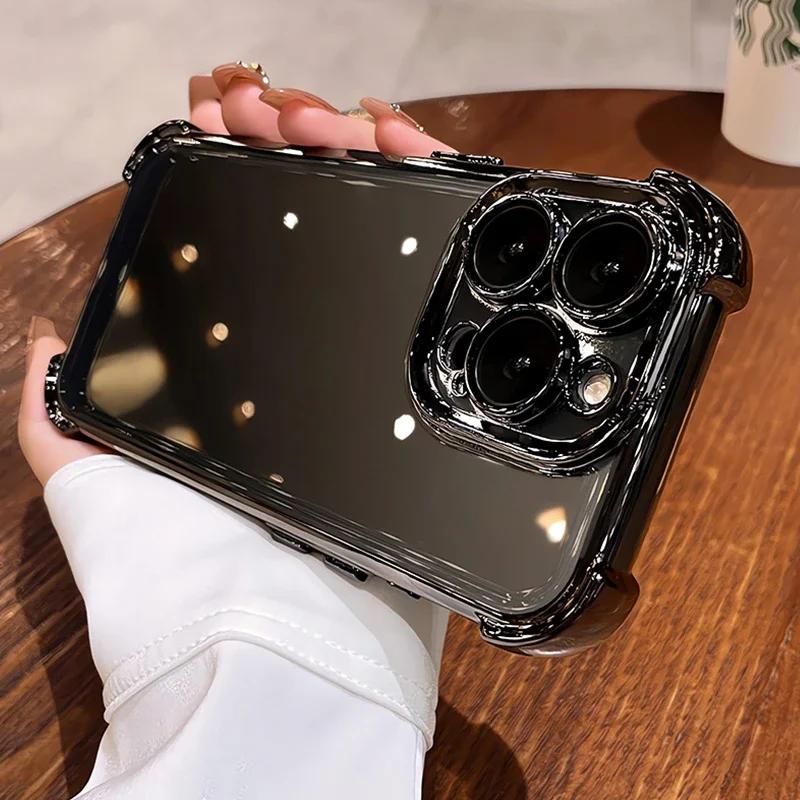 Luxury Transparent Plating Shockproof Phone Case for iPhone 16 15 14 13 Pro Max Soft Bumper Cover