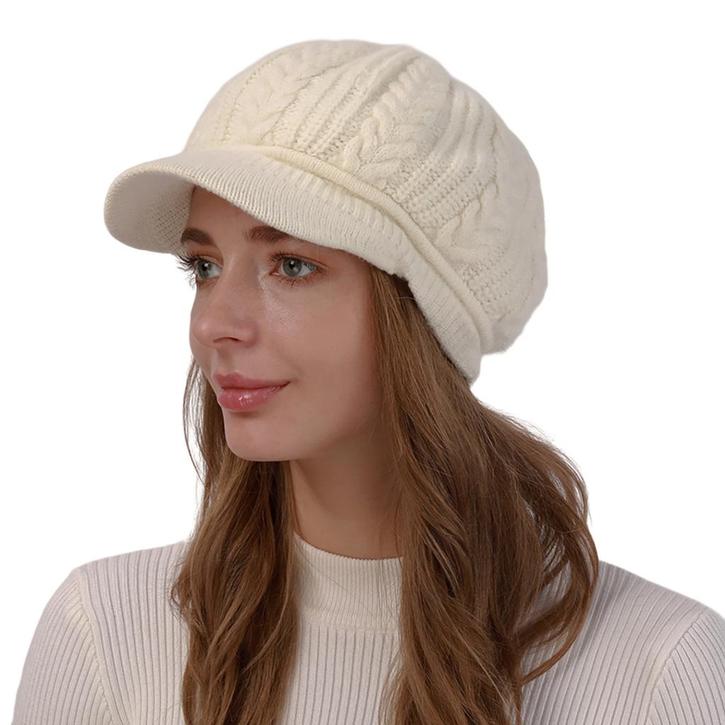 New Autumn and Winter Women's Velvet and Thickened Wool Cable Knit Cap Fashionable Warm and Cold Proof Beret Knitted Hat