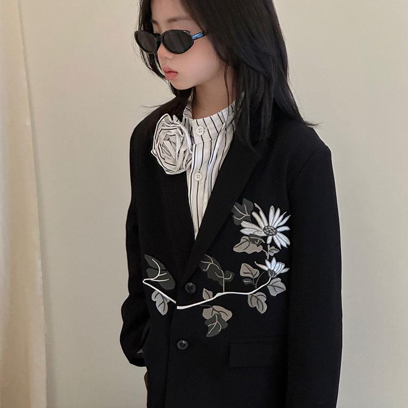 Комплект костюма для девочек «Осень 2025» с вышивкой хризантем - Модная повседневная детская одежда