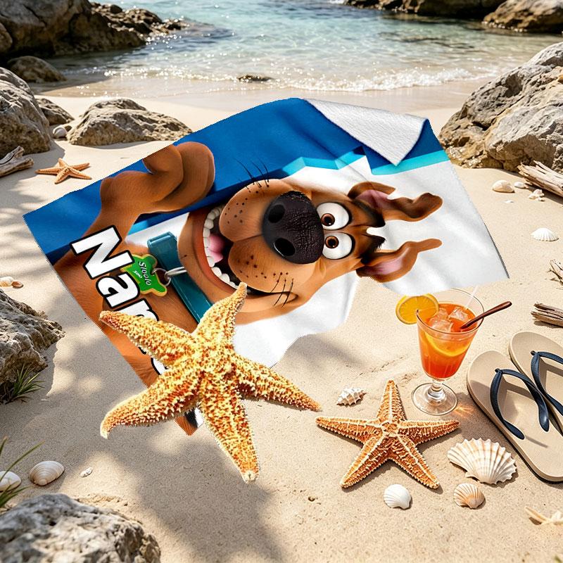 Custom Name Personalized Scooby Print Beach Towel, for Trip Camping Beach Party Home Decor, Birthday Gift for Family & Friends
