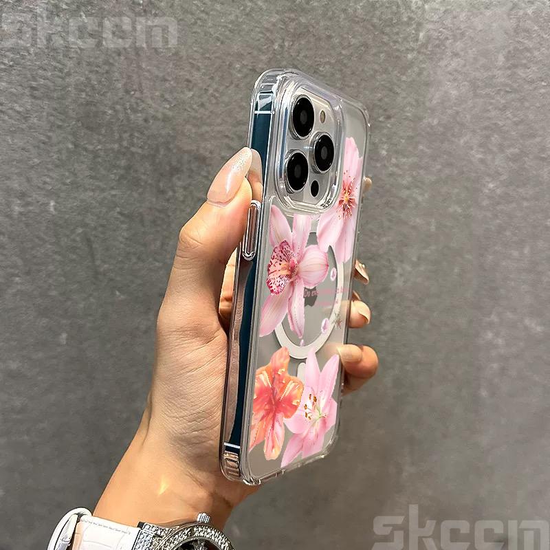 Flower Hibiscus Floral Case For Samsung Galaxy S25 Ultra S24 FE S23 S22 S21 S20 Plus A55 Magsafe Magnetic Wireless Charge Cover