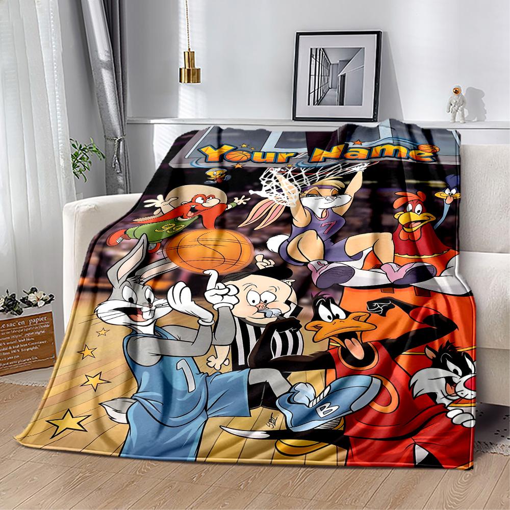 Looney Tunes character Personalized Text Blanket Throw Customizable Blanket Soft Warm Cozy Suitable for Nap Sofa Chair Bedding