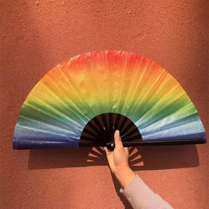 Яркий Складной Веер Яркий Цвет Радуга Звездное Небо В Темноте Фестивальный Актерский Ручной Веер Женский Девичий Веер для Вечеринки Танцевальный Веер