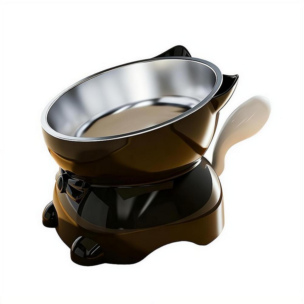 Creative Inclined Stainless Steel Pet Bowl Raised Support Cervical Protection Anti-Slip Durable Cat Feeding Supplies