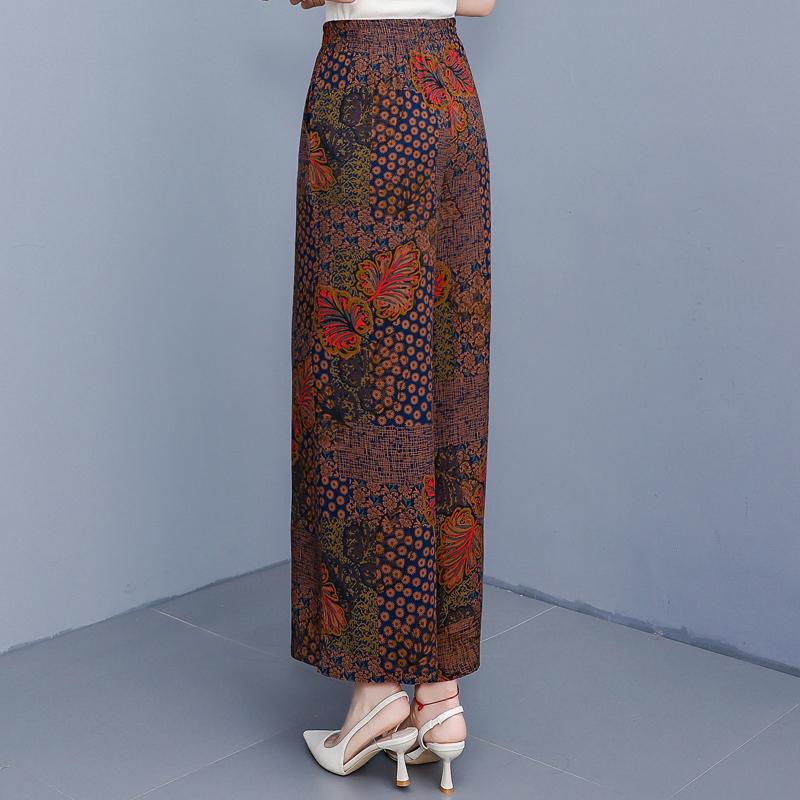 Элегантные летние брюки с высокой талией для женщин, повседневные широкие брюки с эластичной талией, винтажная одежда больших размеров