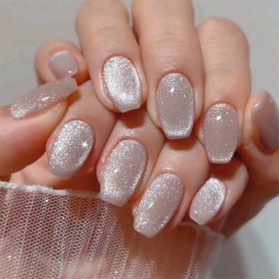 24 шт. Naked Powder Flash Cat's Eye Nail Short Square Fake Nail Hot-selling Nail Piece Fake Nails
