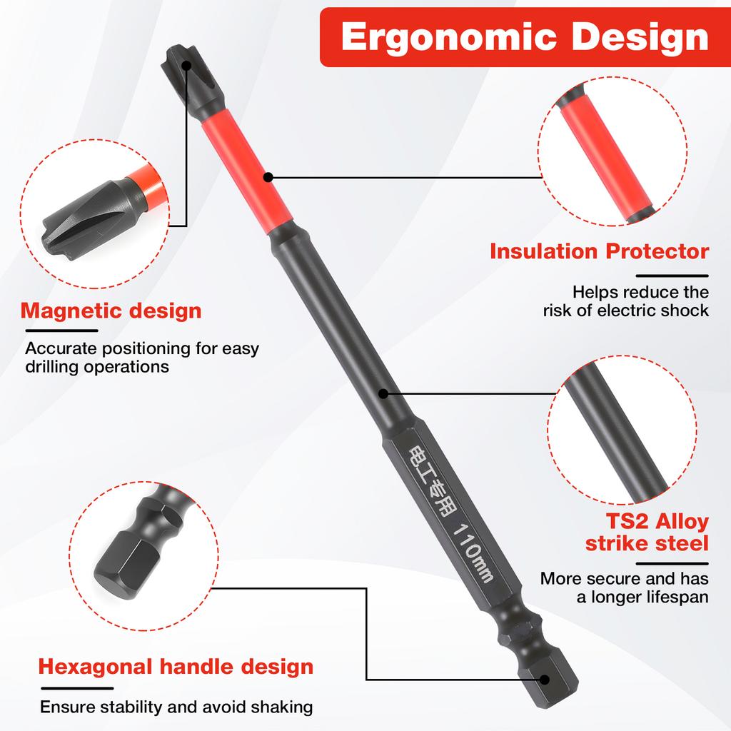 20pcs 65/110mm Impact Screwdriver Bit Set 1/4 Inch Hex Shank Slotted Heads Magnetic S2 Steel Cross Slot Screw Driver Drill Bits