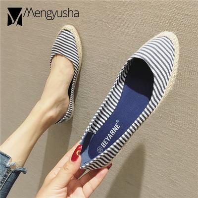 Модные холщовые полоски из пеньковой ткани с мягкой подошвой, женские лоферы с заостренным носком, эспадрильи, дышащие, разноцветные, с неглубоким горлом