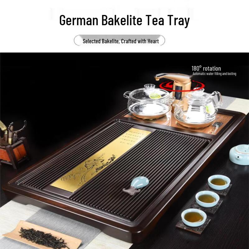 Yingtang Solid Black Ebony Automatic Tea Tray Set