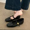 Black Single Shoes Women's 2025 New Spring and Summer Low-heeled Flat-soled Small Leather Shoes French Mary Jane Women's Shoes with Skirts