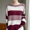 Autumn/Winter Wool Color Block Wide Stripe One-Shoulder Pullover Sweater