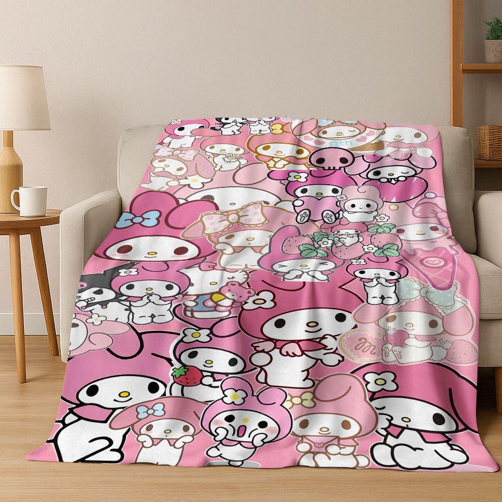 26 Style Cute My Melody Sanrio Flannel Blanket,Warm and Cozy Soft Throw Blanket for Home Bedroom Bed Sofa Travel Cover Kid Gift