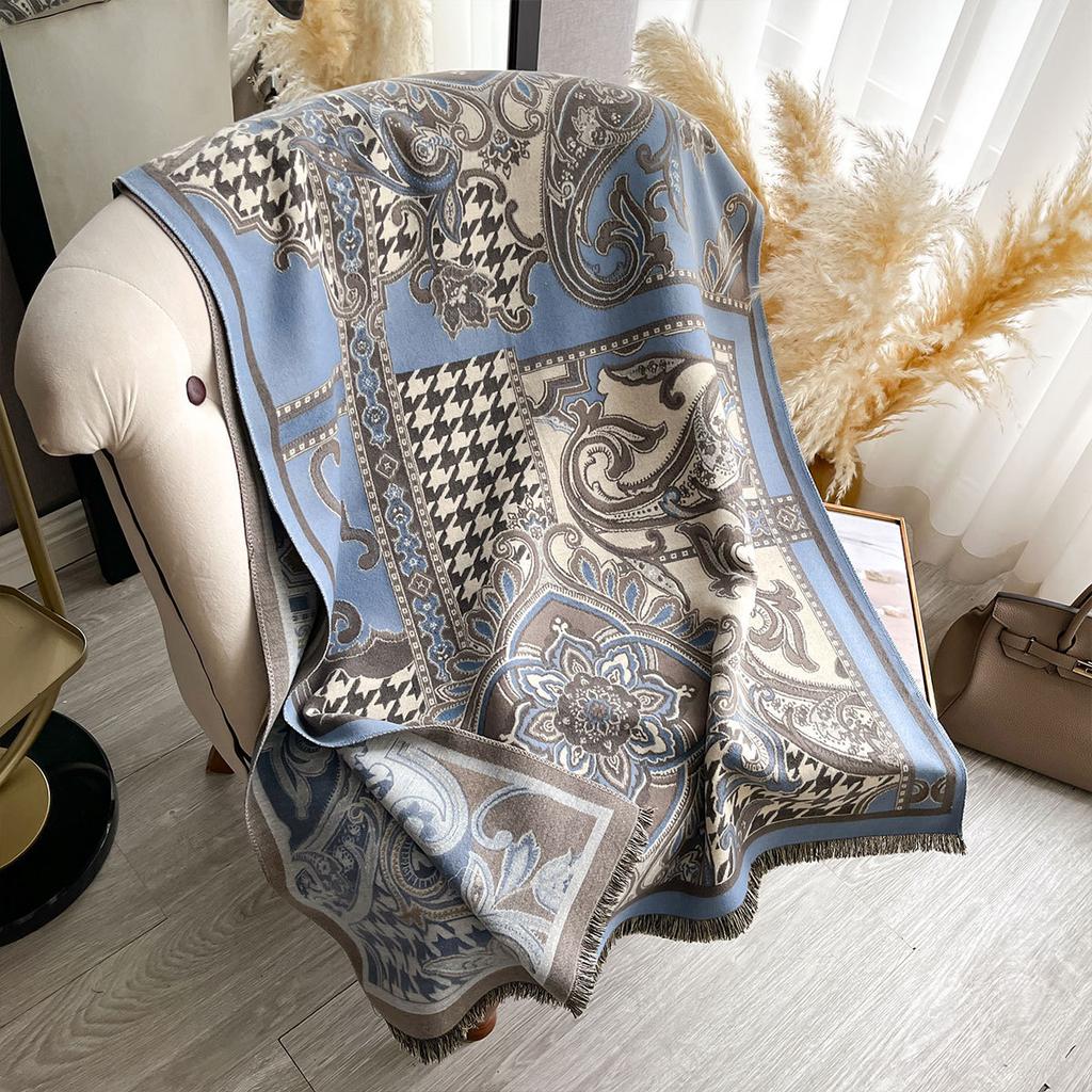 Classic Letter Thousand Bird Grid Imitation Cashmere Scarf Women'S Winter Thickened Double-Sided Air Conditioner Shawl Scarf Women