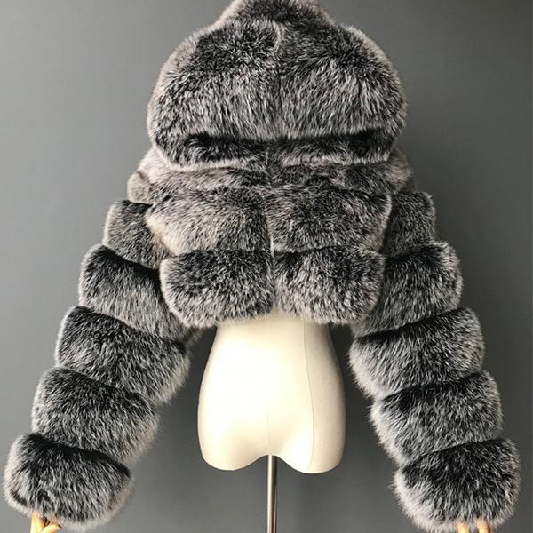 S-6XL Женская зимняя теплая короткая куртка с капюшоном из искусственного меха и длинными рукавами