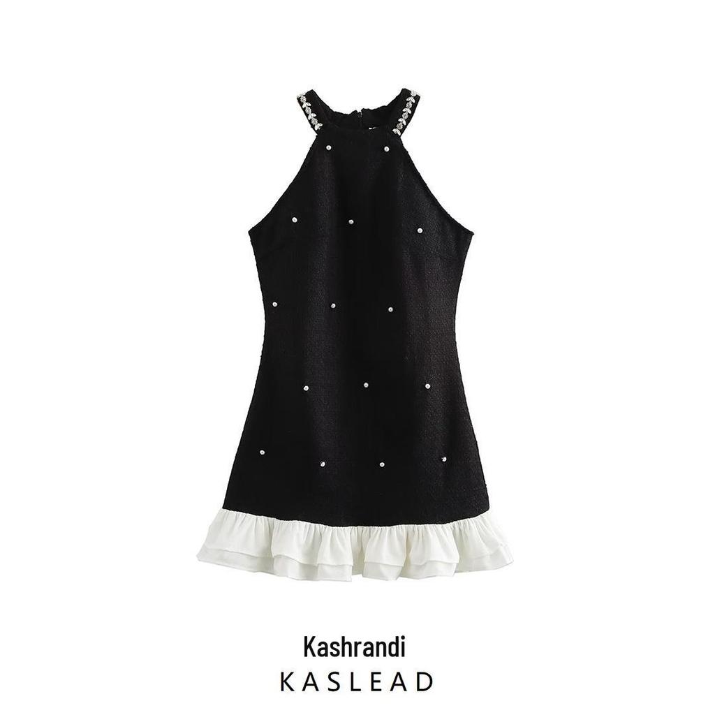 2024 Осень Женское Европейский и Американский Стиль Платье Халтер с Кружевом и Шипами