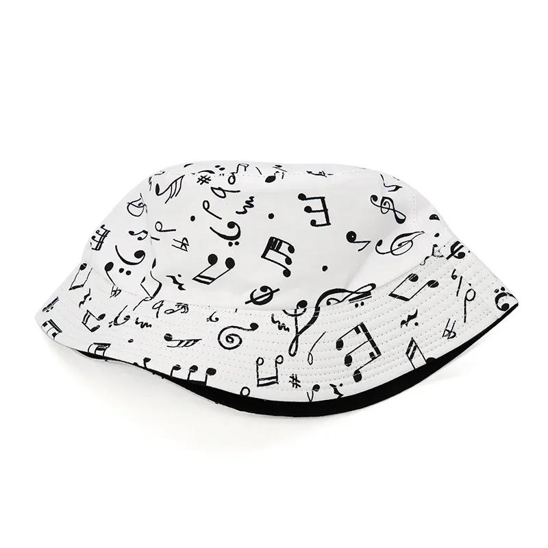 Fashion White Music Note Bucket Hats Sun Caps Hip Hop Man Womens Fisherman Caps