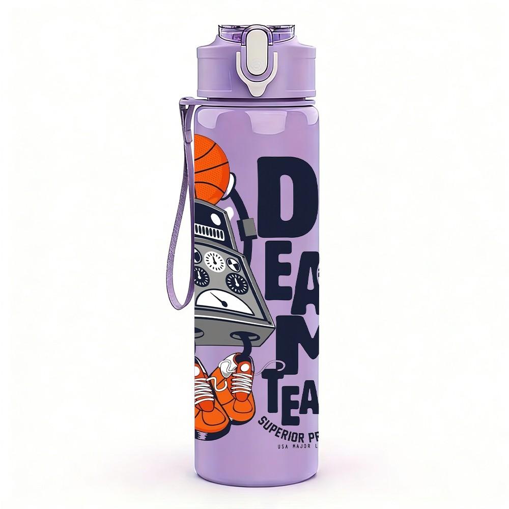 1PC Dream Team Basketball Sport Cartoon Pattern 750ml Color Plastic Sports Water Bottle Leakproof Flip Straw Lid Suitable for Sports Office Home Use