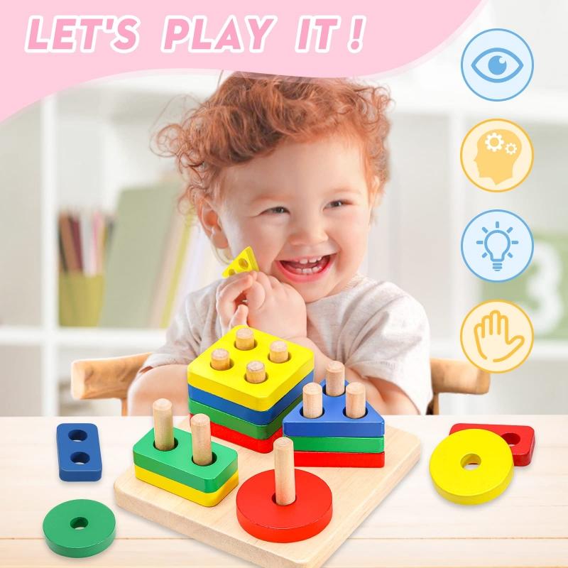 Развивающие деревянные игрушки Геометрические фигуры Монтессори-головоломки Сортировка по цвету Математические кубики Детские дошкольные обучающие игры