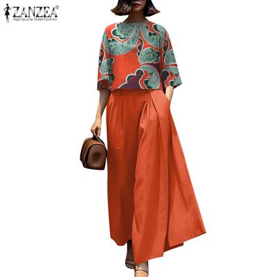 Женская блузка с принтом и широкие брюки повседневные комплекты из двух предметов