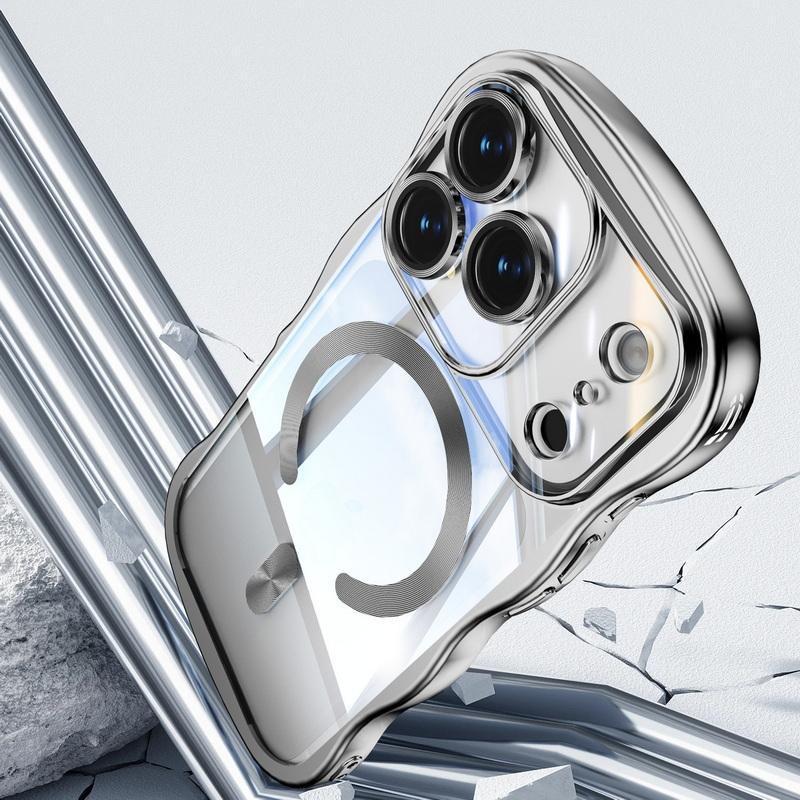 Покрытие Волнистая Рамка Магнитный Чехол Для Телефона Для iPhone 17 Pro Max 16 15 14 13 Гальванизированный Силиконовый Бампер Ударопрочный Прозрачный Мягкий Чехол