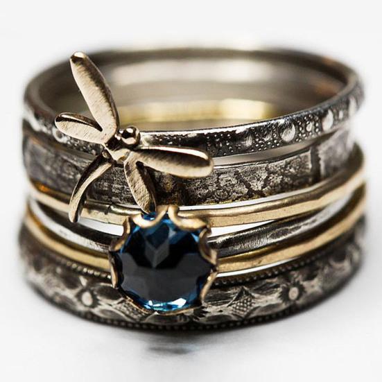 Кольцо на палец в винтажном стиле, многослойное антидеформирующееся синее обручальное кольцо со стрекозой из искусственного кристалла для свиданий