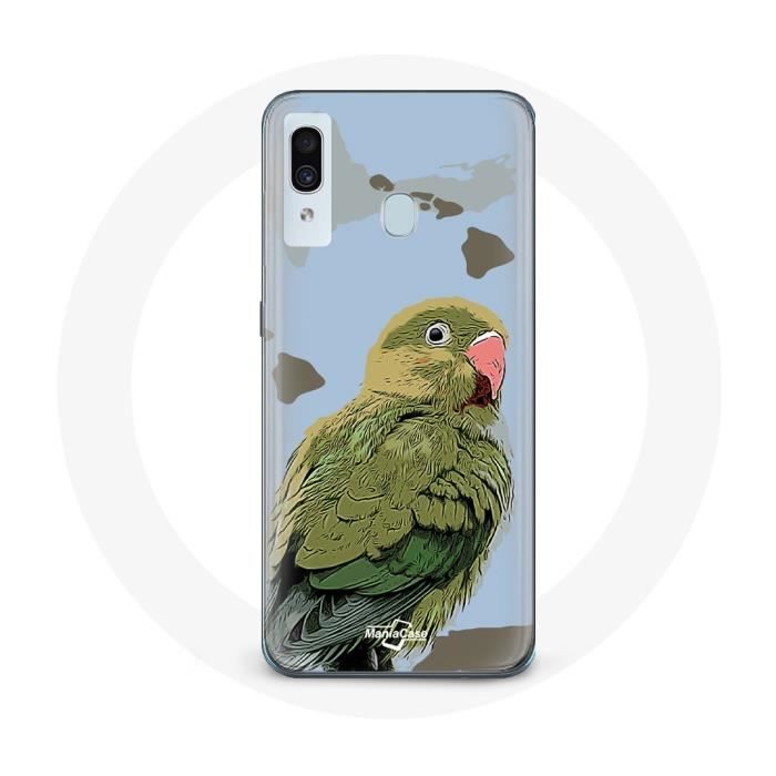 Coque pour Samsung Galaxy A20 Perruches Oiseaux vert