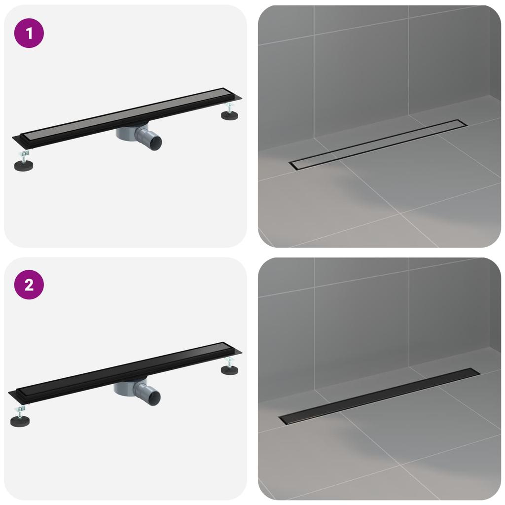 2 in 1 Shower Drain with 360 degrees Siphon Black 80 cm Stainless Steel 304