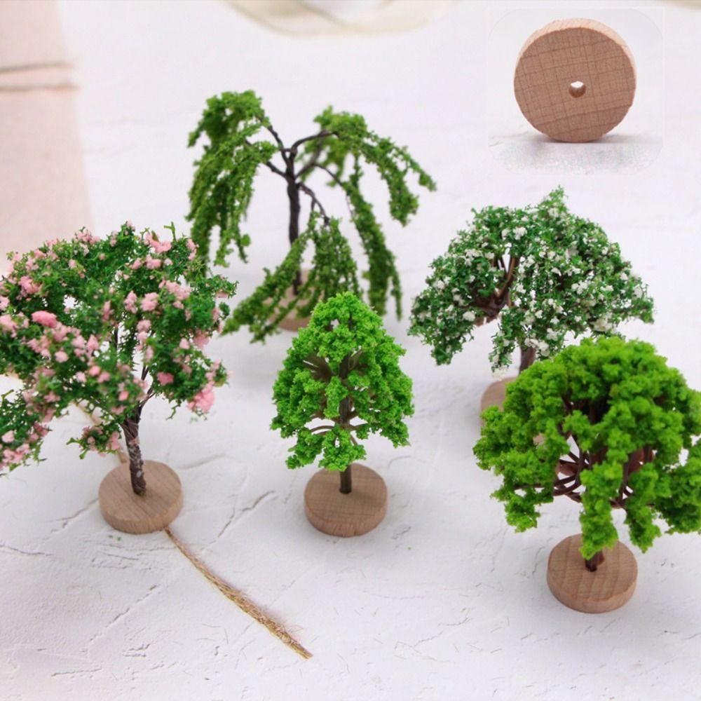 Artificial Moss Rocks/Wooden Base Model Trees Natural Green Dollhouse Mini Tree Building Model