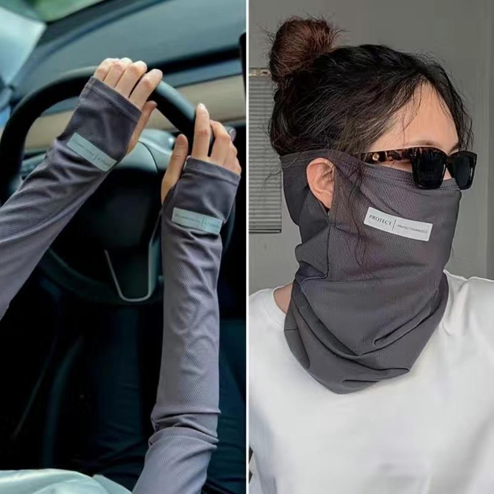 Unisex Ice Arm Sleeves Sunscreen Headscarf Elastic Driving Gloves Outdoor Protection Arm Cover Sleeves Lightweight Breathable