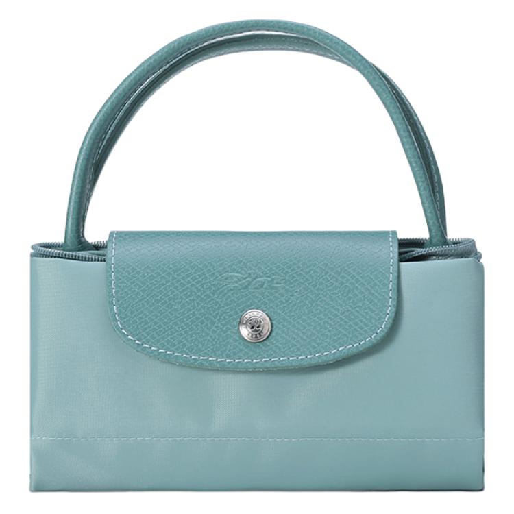 Longchamp Сумка-тоут Le Pliage Green из переработанного холста с кожаными ручками, маленькая, женская, озерно-синяя