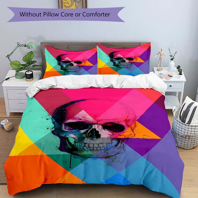 3pcs bedding set Skull Vibrant Includes 1 Comforter + 2 Pillowcases, Without Pillow Inserts, Soft Comfortable, Lightweight Breathable, Print