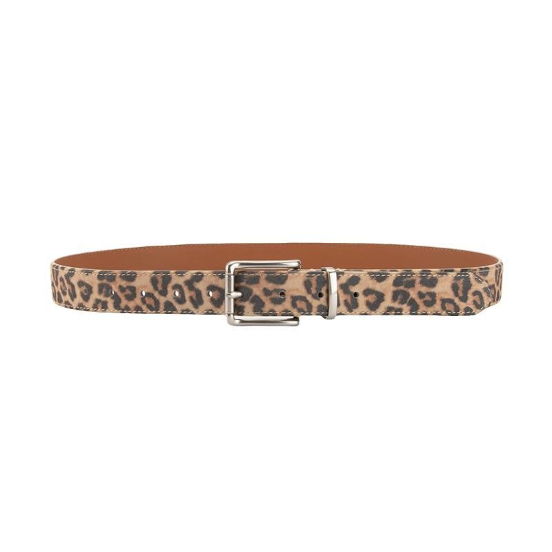 Trendy Leopard Print Genuine Leather Belt for Women with Pin Buckle High-quality Versatile Simple Jeans Decorative Belt for Women