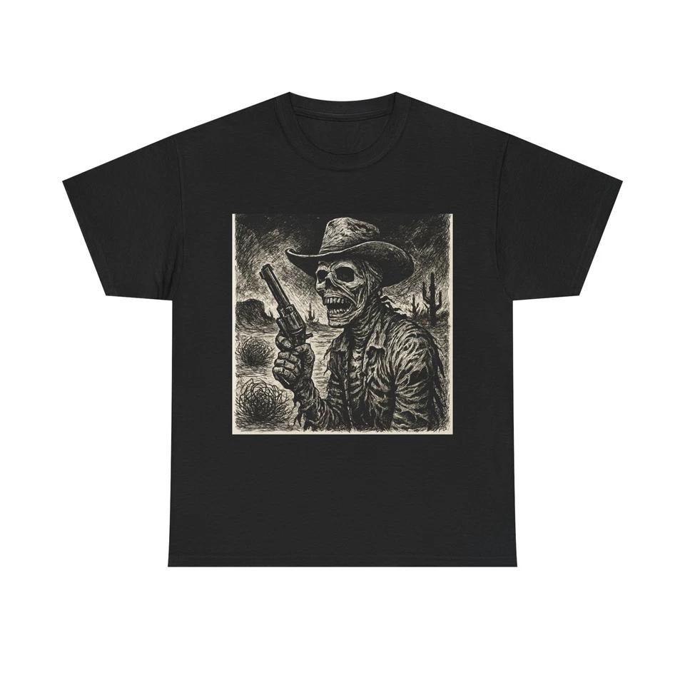 Unisex Adult T Shirt Mummified Cowboy Desert Horror Ink Art