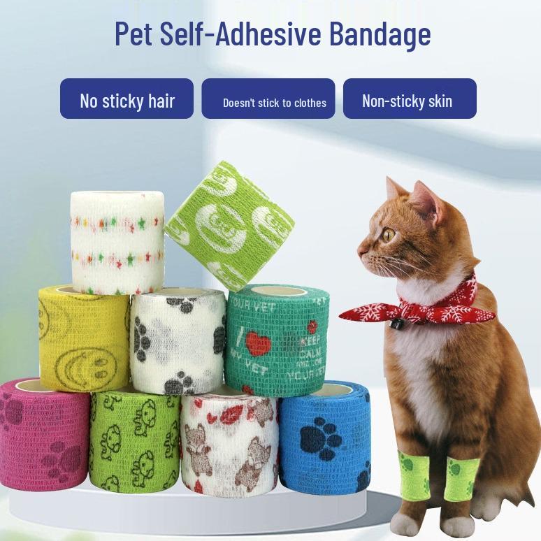 Colorful Cartoon Animal Elastic Self-Adhesive Pet Bandage for Dogs - Anti-Dirty Foot Wrap, Ankle Support & Finger Bandage