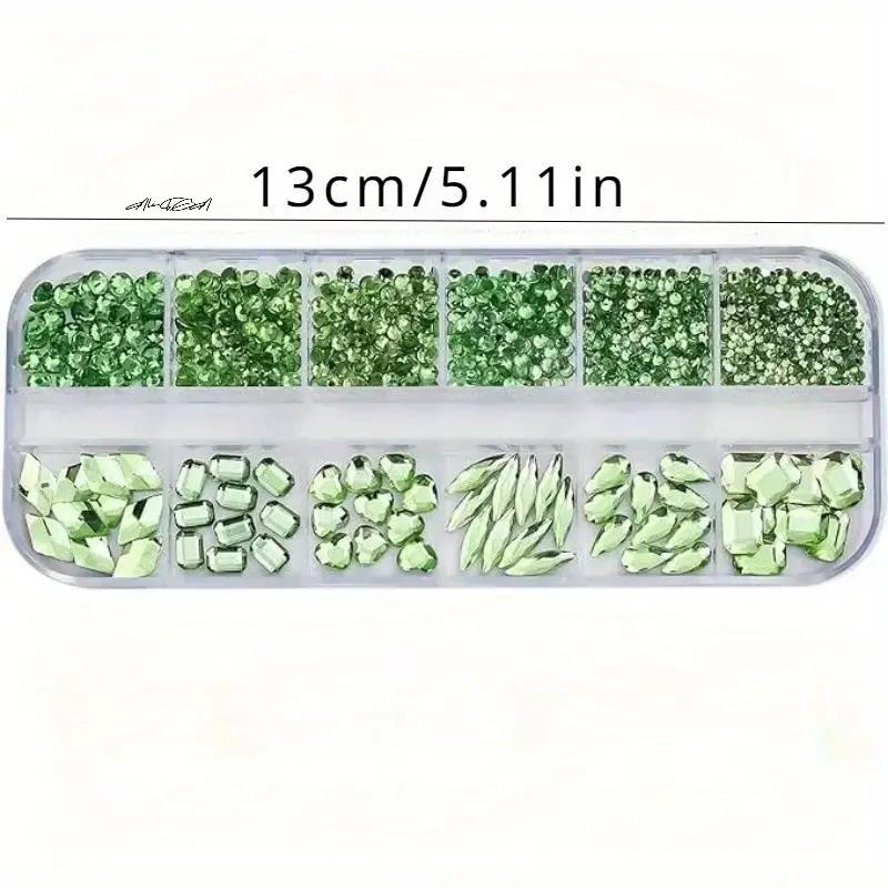 12-Grid 3D Nail Art Rhinestones Set Super-Shiny Flatback Adhesive Rhinestones for DIY Decorative Nail Art Multiple Shapes