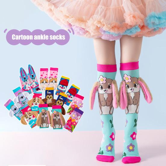 Детские разноцветные носки с животными, милые высокие носки с 3D-ушками, забавные носки до колена для мальчиков и девочек от 3 до 12 лет, рождественские подарки.