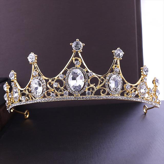 Vintage Baroque Imitated Emerald Crystal Tiaras And Crowns Hair Jewelry Women Girls Headpiece Wedding Bridal Hair Accessories