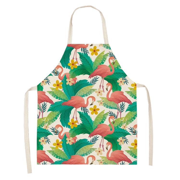Nordic Palm Leaves Flamingo Kitchen Cooking Aprons For Women Chefs Baking Bibs Cotton Linen Cleaning Pinafore Delantal Cocina