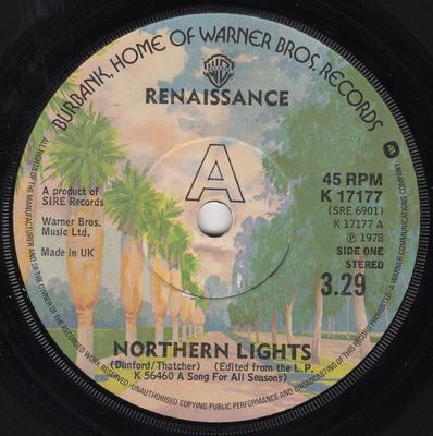 7-дюймовая пластинка RENAISSANCE - Северное сияние K17177 Warner Bros. Re 1978 UK Рок Б/У