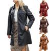 New Mid Length Leather Jacket With Waistband Women's Long Sleeved Leather Trench Coat Fashion British Coat