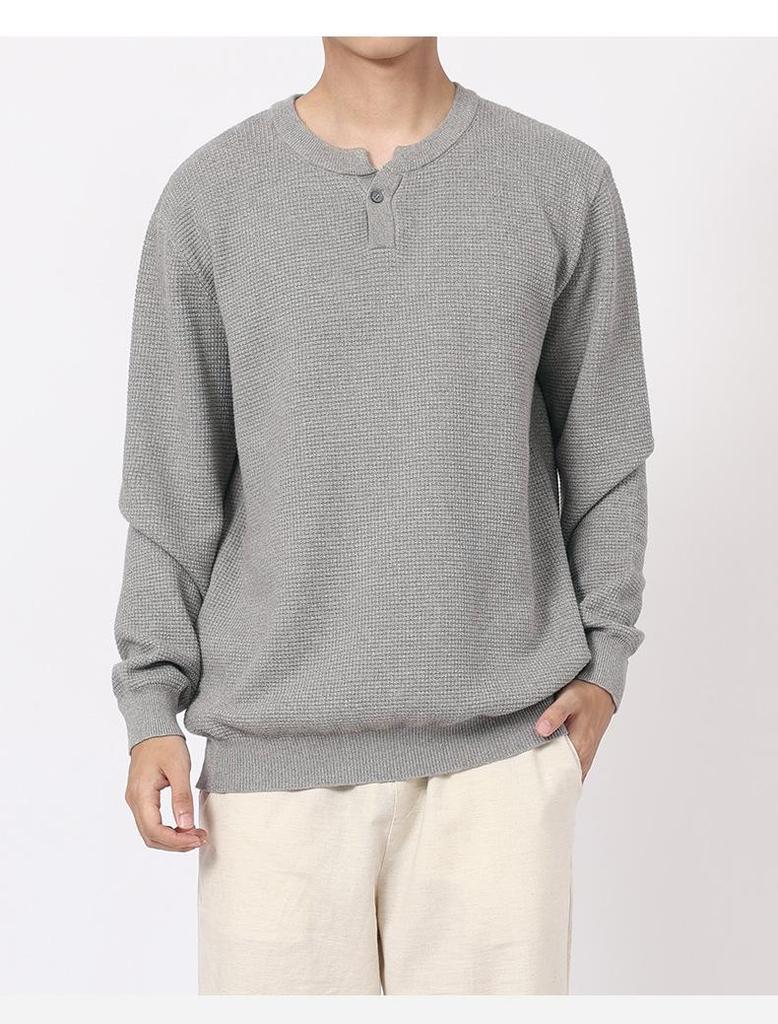 Мужской свитер хенли узором «ананас» 2025