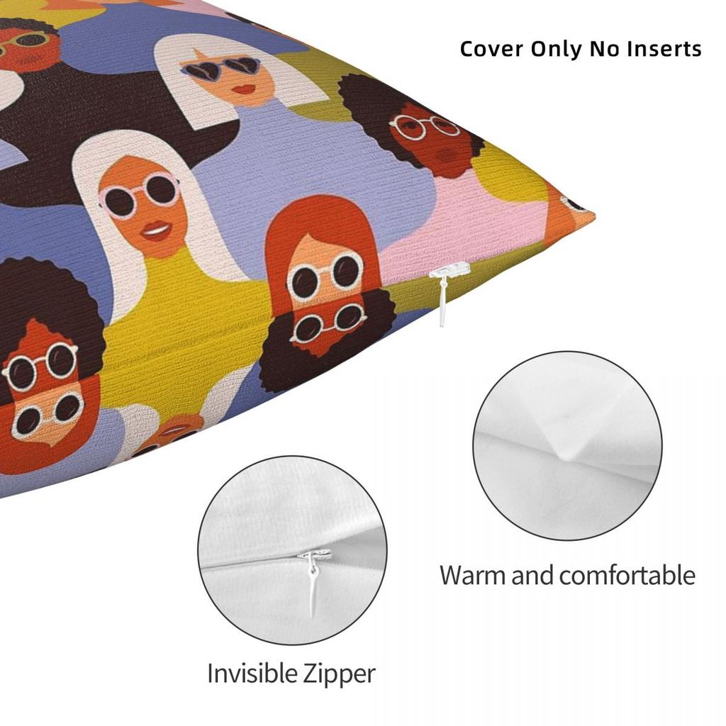 Female Diverse Faces Of Ethnicity Pillowcase Polyester Linen Velvet Printed Decor Throw Pillow Case Sofa Seater Cushion Case 18"