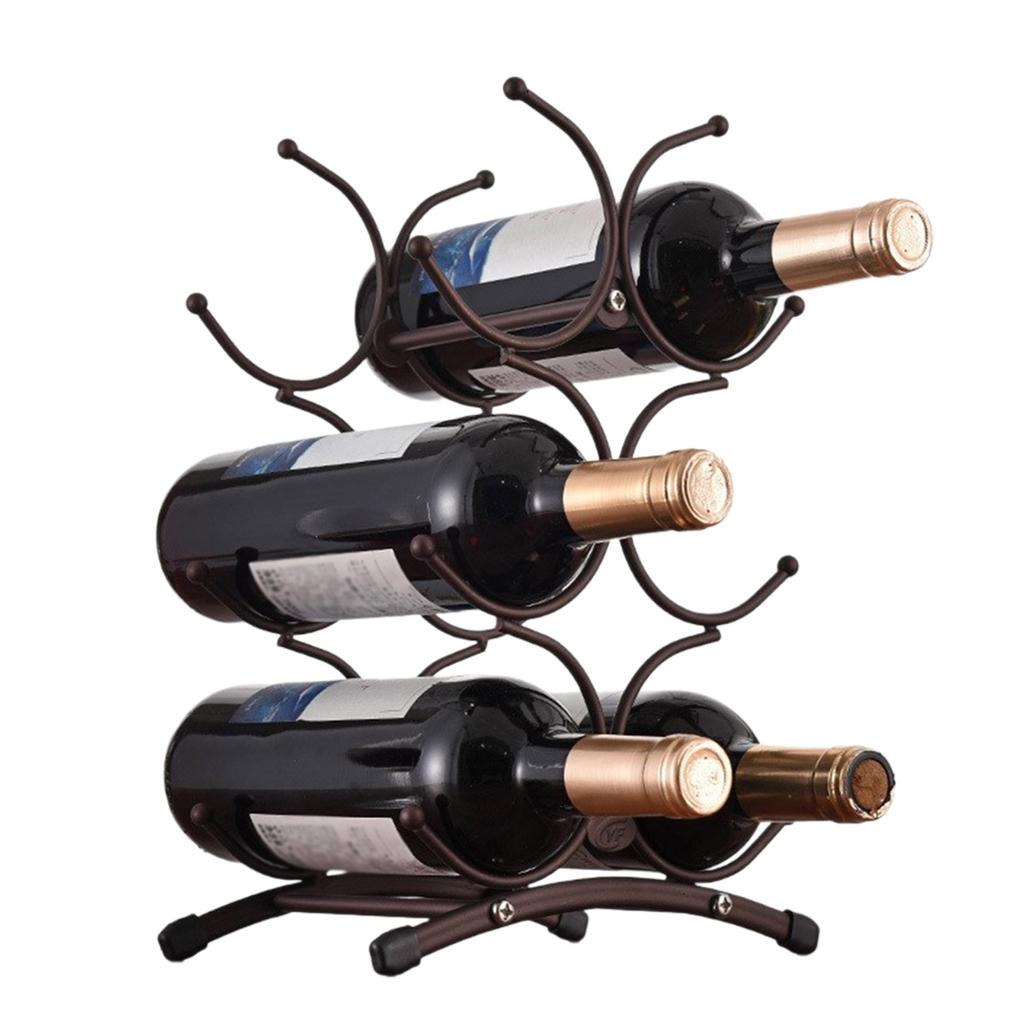 Metal Wine Bottle Storage Rack Space Saving 3 Tierd Wine Bottle Stand 6 Bottles Countertops Wine Rack Display Shelf