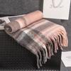Plush Plaid Wool Scarf Tassel Cape Wraps Simple Winter Cashmere Scarves  Student