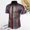 Men Club Shirt Mens 70s Disco Costume Vinatge Turn-down Collar Reflective Shiny Sequins Short Sleeve Button Down Shirt