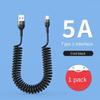 66W 5A Fast Charging Spring Telescopic 1M/1.5M Type C Data Cable USB Car Phone Charger for iPhone 15 14 Pro Sumsung Xiaomi POCO