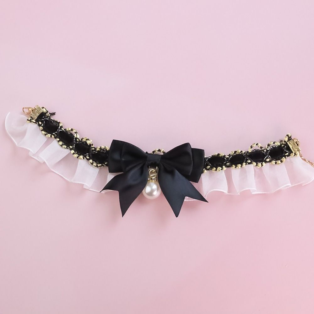 Lace Dog Collar Pearl Puppy Necktie Cute Pet Supplies