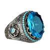 Men's Hip-Hop Retro Engraved Aquamarine Egg-Shaped Ring