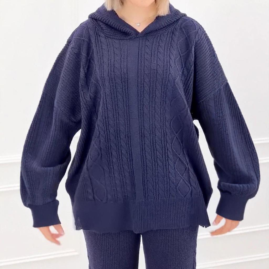 2025 Autumn Women's Versatile Hooded Knit Sweatshirt and Loose Long Pants Set